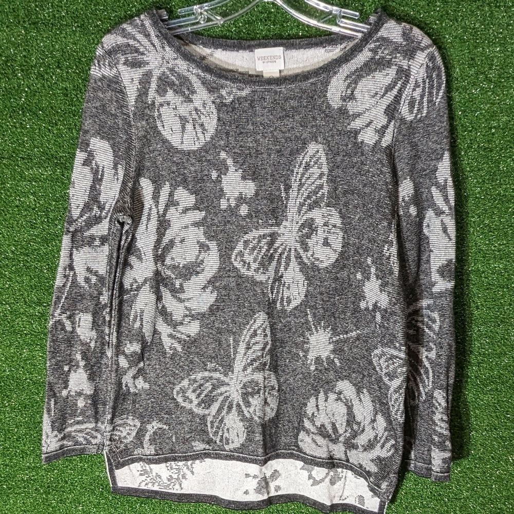 Weekends by Chicos size zero butterfly and flower lounge sweater top